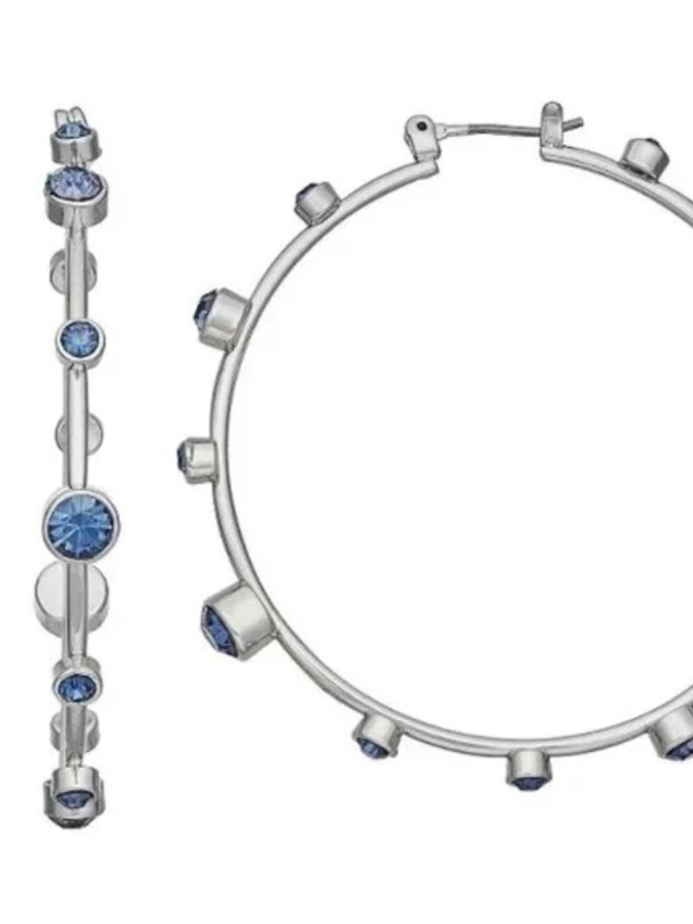 VERA WANG Rocker Chic Silver Blue Crystal 2" Hoop Earrings**NEW!